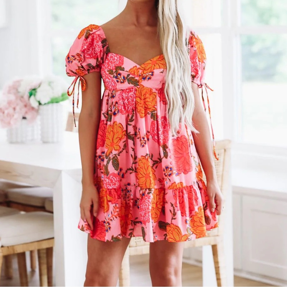 Olivaceous Pink and Orange Floral Mini Dress